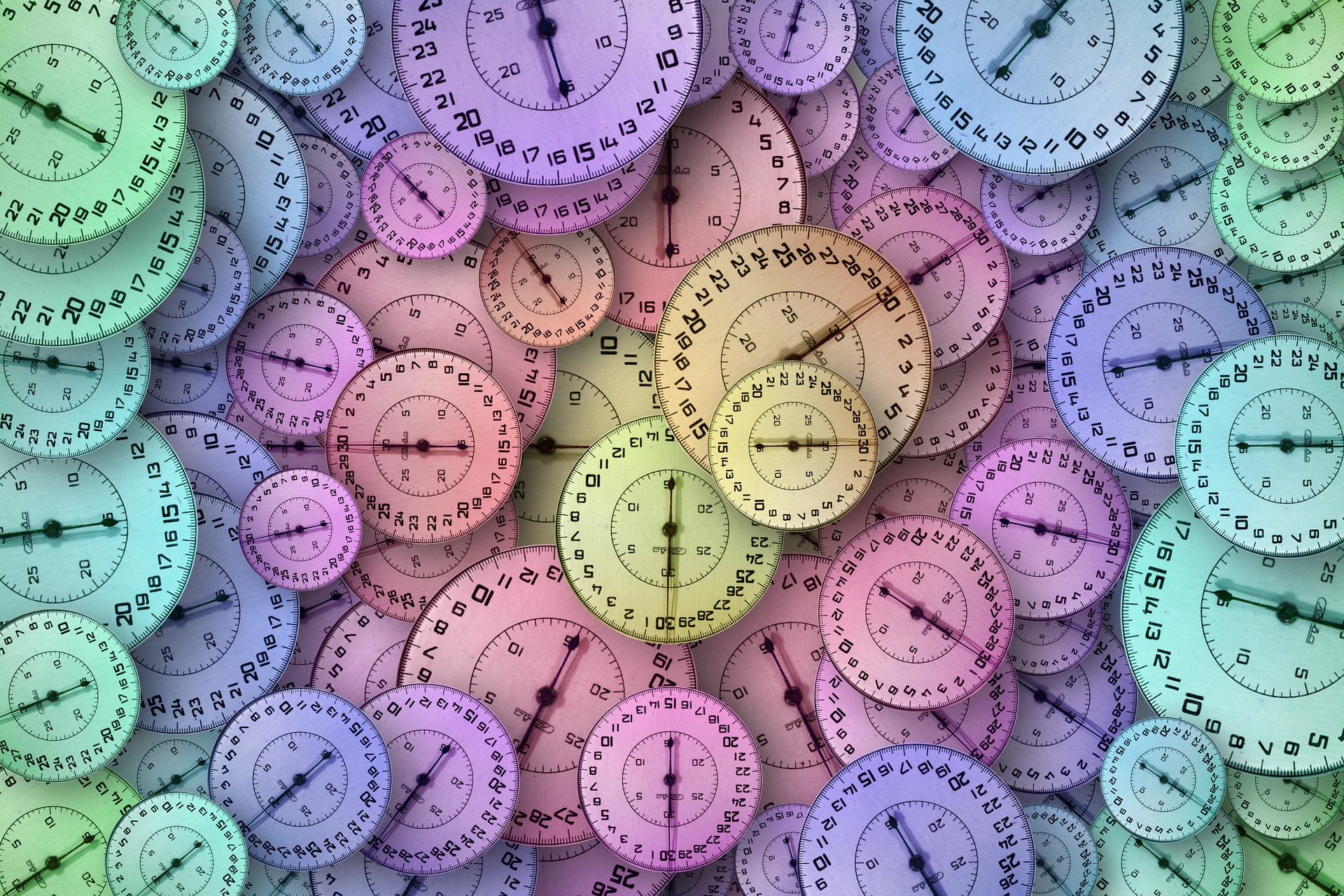 Image remplie d'horloges de toutes les couleurs